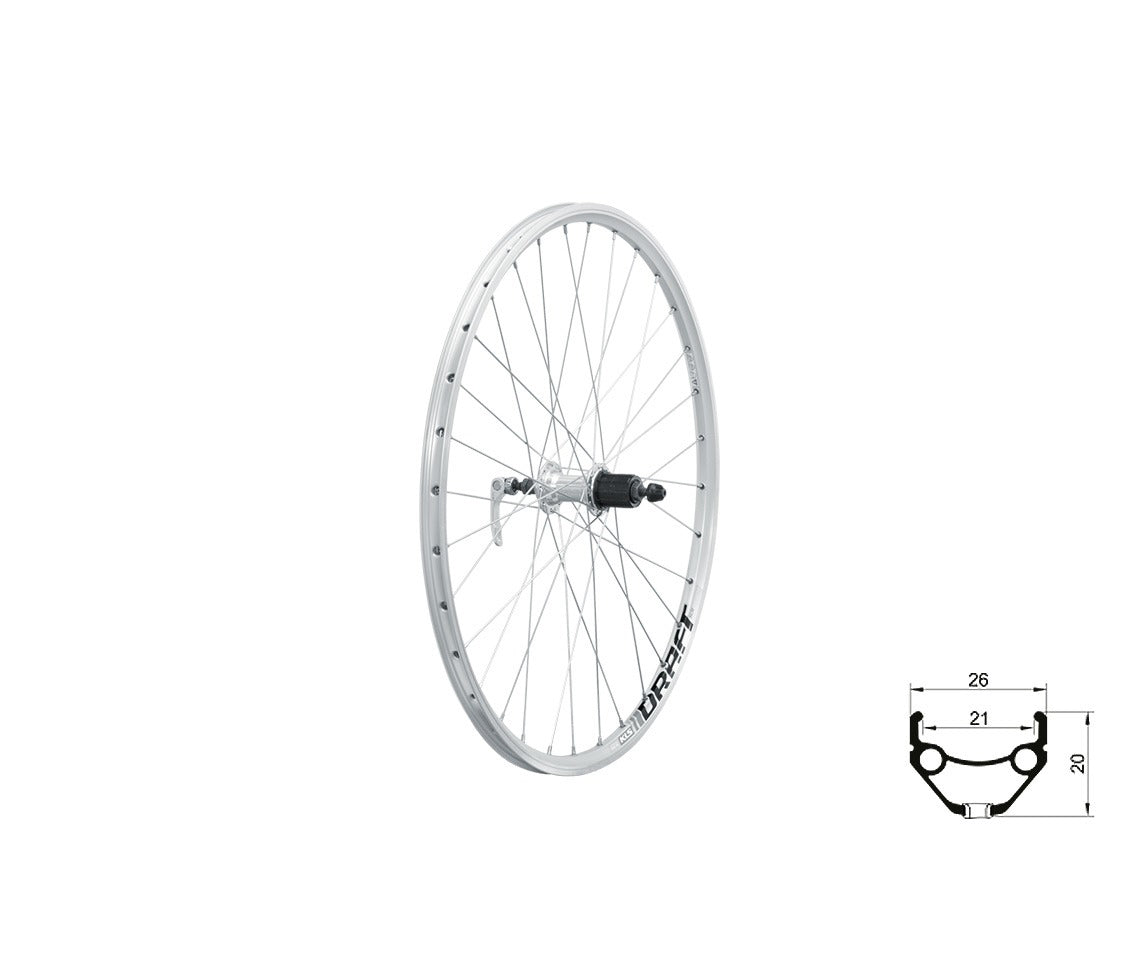 Zapletené koleso zadné KLS DRAFT V-brake R, 26", silver