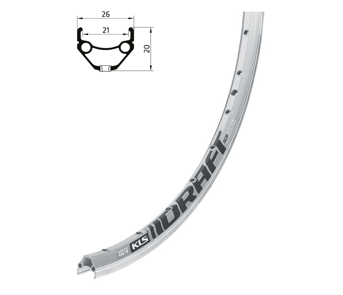 Ráfik KLS DRAFT brúsený, 36H, 1 Nit, AV, 28"/29" silver