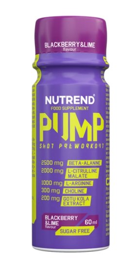 NUTREND PUMP SHOT výživový doplnok, 60 ml, černica/limetka